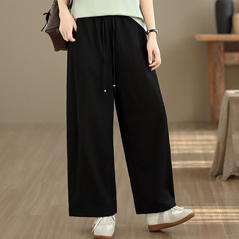 Nimara Ritual Summer Casual Drawstring Solid Cropped Pants Women's Wide Leg Pants With Pockets