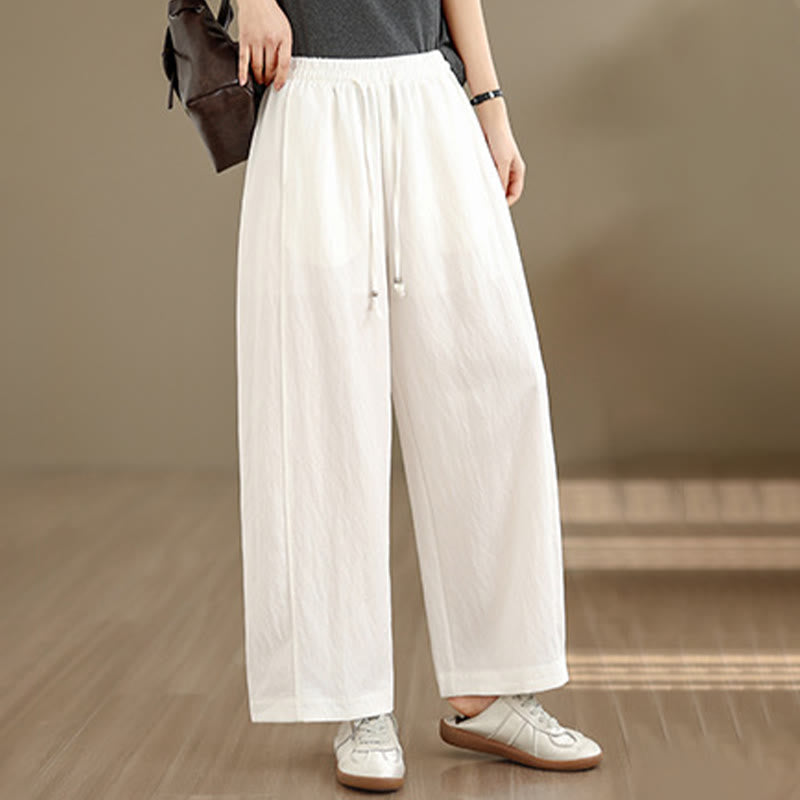 Nimara Ritual Summer Casual Drawstring Solid Cropped Pants Women's Wide Leg Pants With Pockets