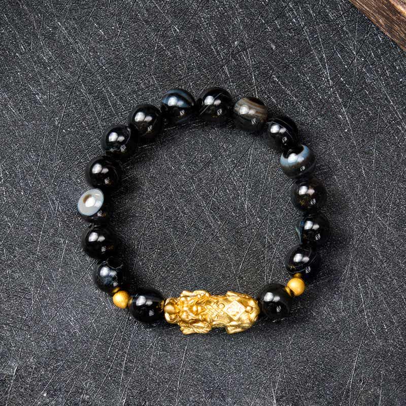 Nimara Ritual PiXiu Brown Striped Agate Wealth Bracelet