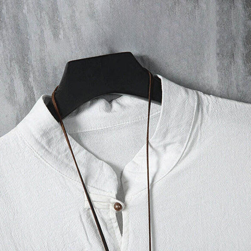 Nimara Ritual Summer Tang Style Casual Frog Button Bamboo Men's Short Sleeve Shirts