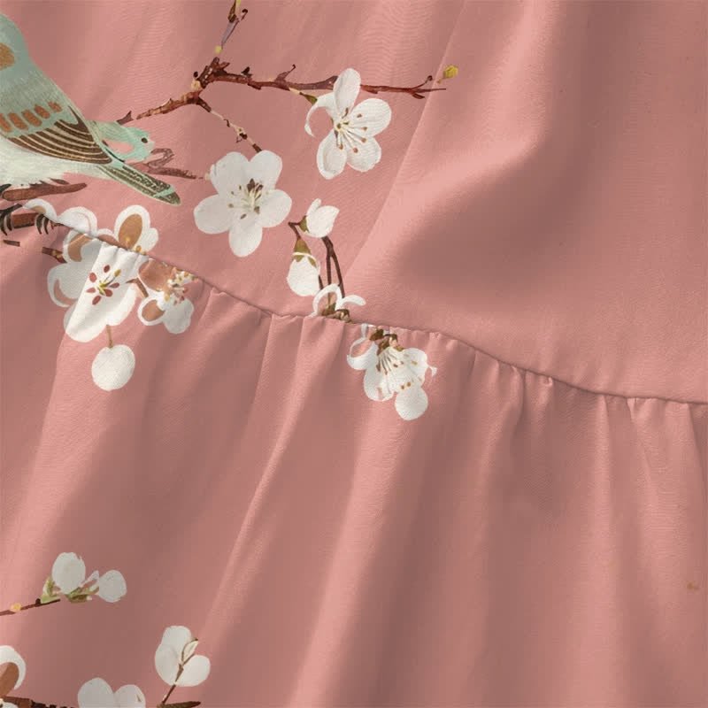 Nimara Ritual Summer Casual Blossom Bird Branches Pattern Women's Summer Sleeveless Midi Dress With Pockets