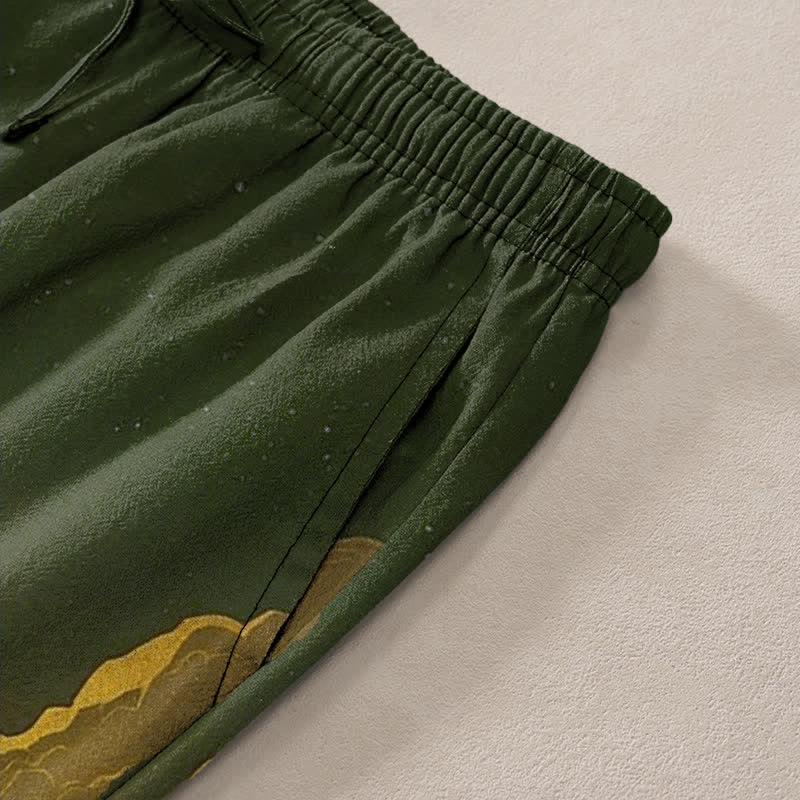 Nimara Ritual Cotton Golden Mountain At Sunrise Pattern Men's Tapered Pants With Pockets