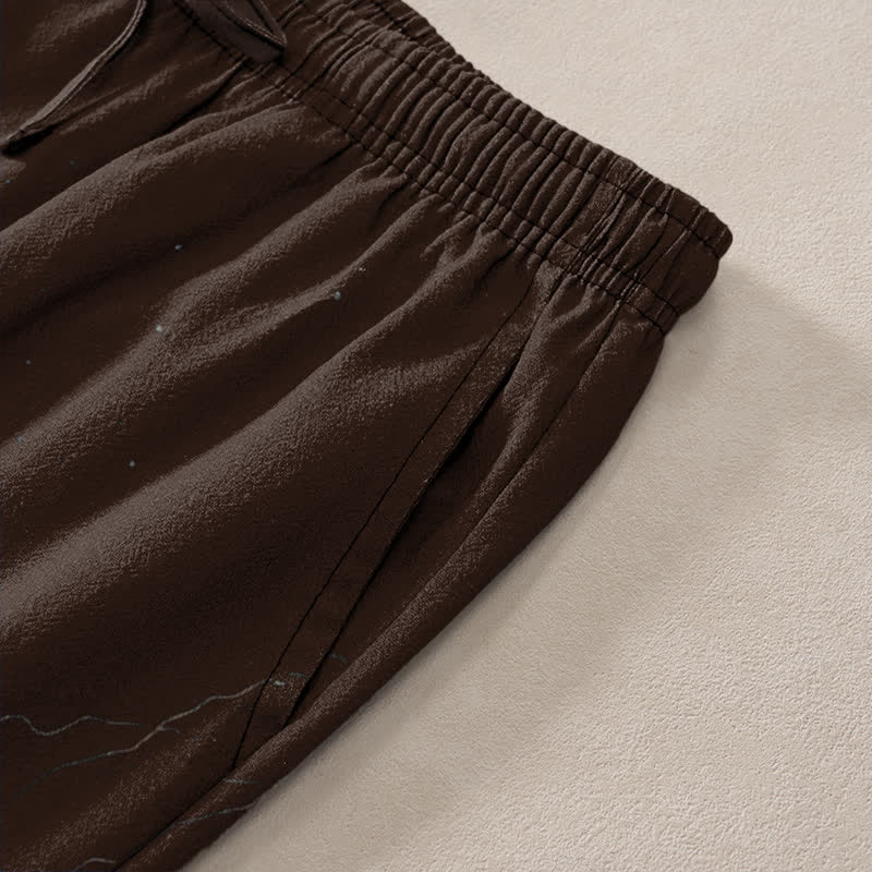 Nimara Ritual Cotton Branch Pattern Men's Tapered Pants With Pockets