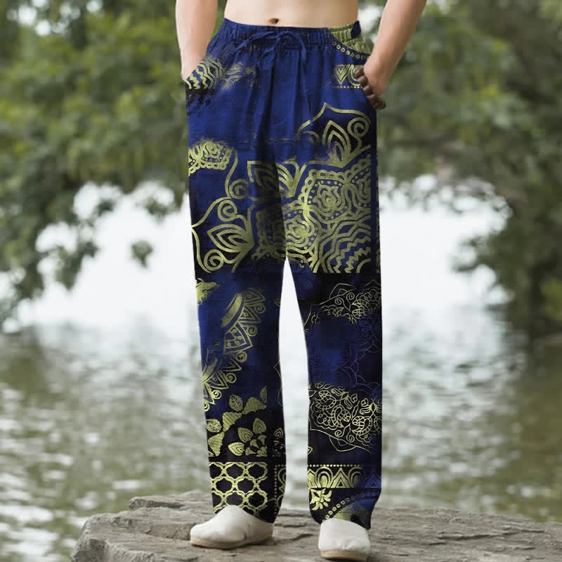 Nimara Ritual Cotton Mandala Geometric Pattern Men's Tapered Pants With Pockets