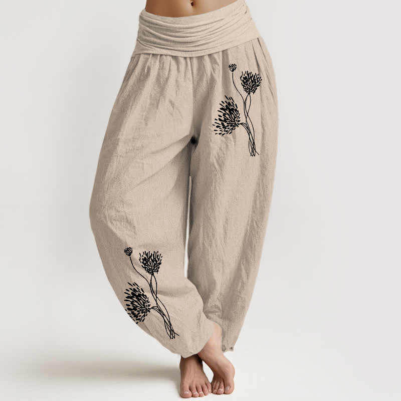 Nimara Ritual Pure Cotton Botanical Pattern Women's Elastic Waist Harem Pants