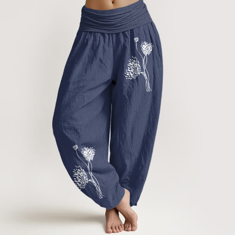 Nimara Ritual Pure Cotton Botanical Pattern Women's Elastic Waist Harem Pants