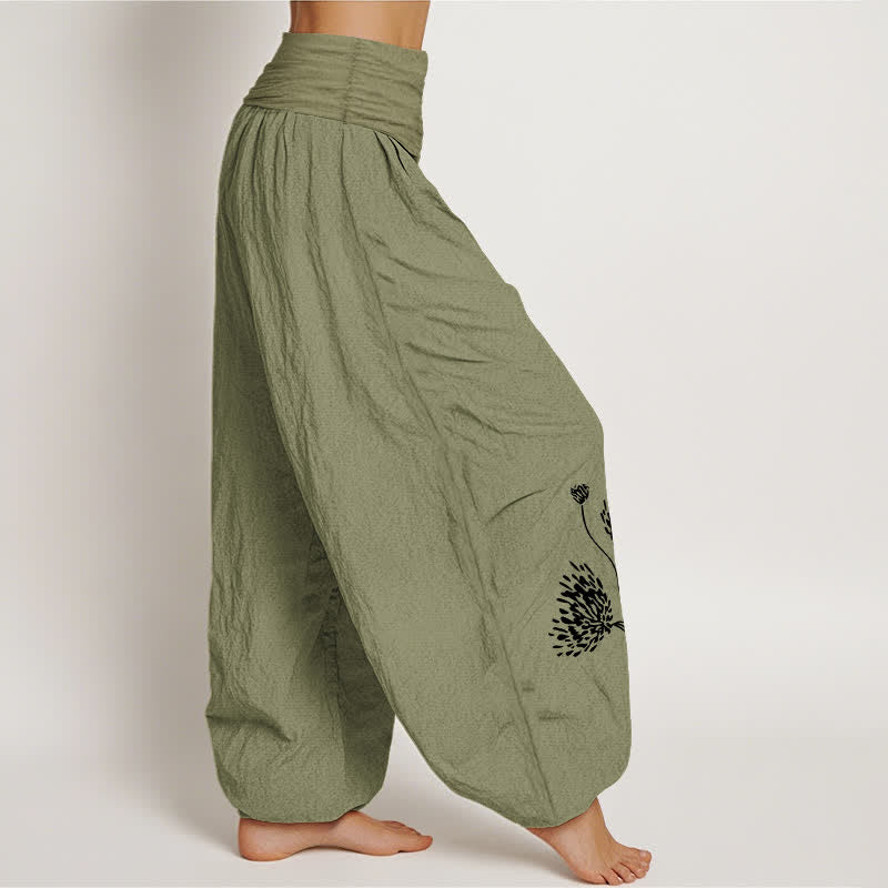 Nimara Ritual Pure Cotton Botanical Pattern Women's Elastic Waist Harem Pants