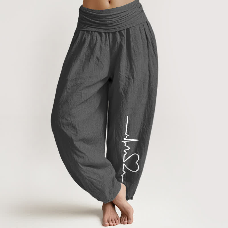 Nimara Ritual Pure Cotton Heartbeat Heart Pattern Women's Elastic Waist Harem Pants