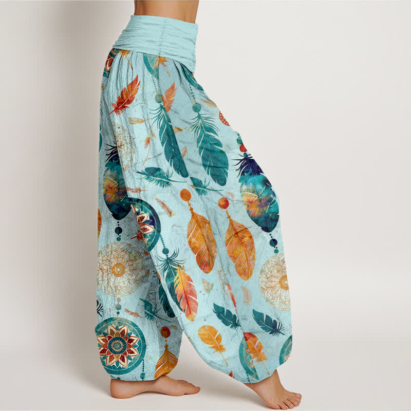 Nimara Ritual Pure Cotton Dreamcatcher Feather Pattern Women's Elastic Waist Harem Pants
