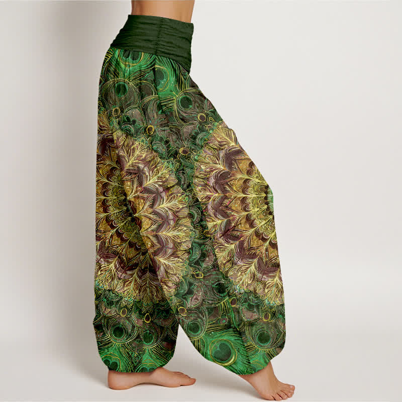 Nimara Ritual Pure Cotton Mandala Feather Pattern Women's Elastic Waist Harem Pants