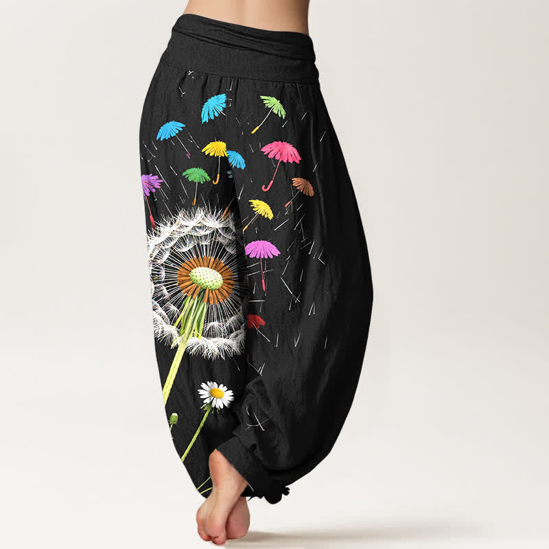 Nimara Ritual Pure Cotton Dandelion Bloom Pattern Women's Elastic Waist Harem Pants