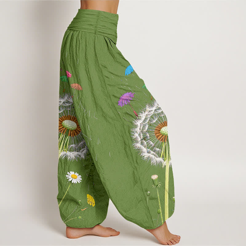 Nimara Ritual Pure Cotton Dandelion Bloom Pattern Women's Elastic Waist Harem Pants