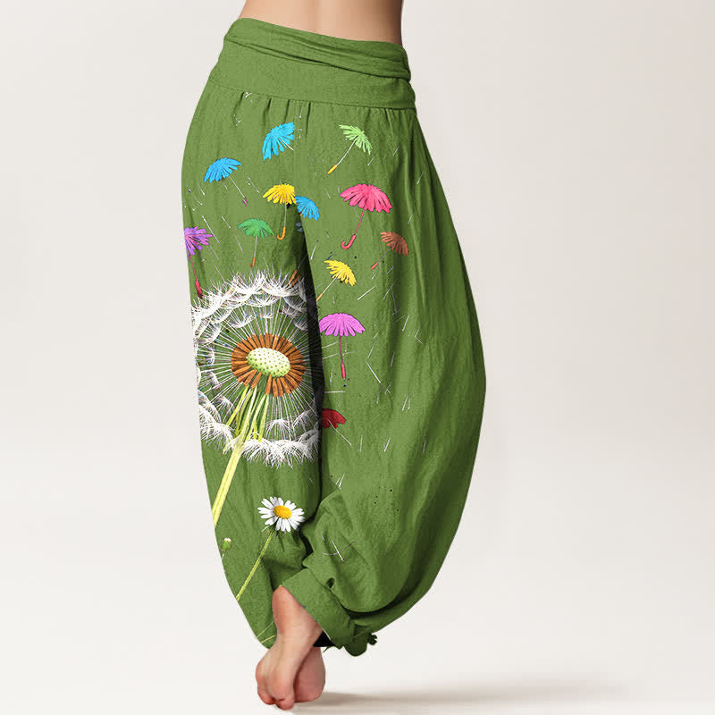 Nimara Ritual Pure Cotton Dandelion Bloom Pattern Women's Elastic Waist Harem Pants