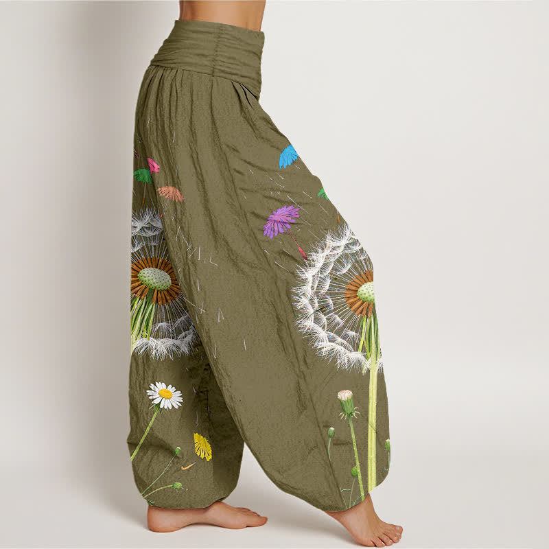 Nimara Ritual Pure Cotton Dandelion Bloom Pattern Women's Elastic Waist Harem Pants