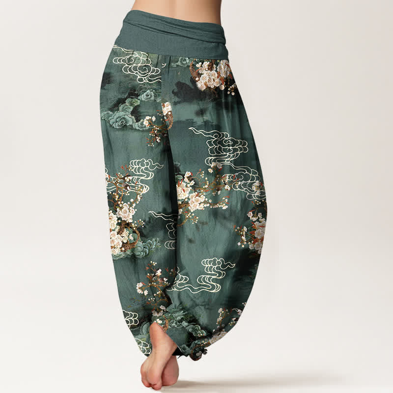 Nimara Ritual Pure Cotton Floral Cloud Pattern Women's Elastic Waist Harem Pants