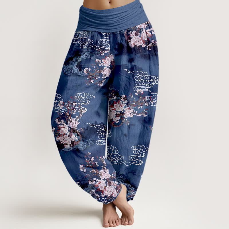 Nimara Ritual Pure Cotton Floral Cloud Pattern Women's Elastic Waist Harem Pants