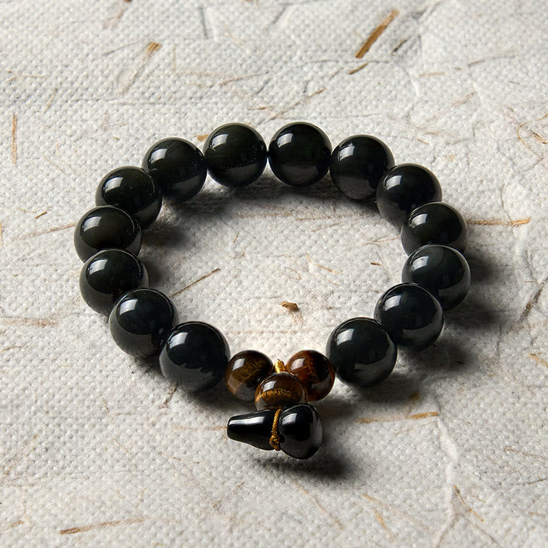 Nimara Ritual Rainbow Obsidian Gourd Protection Vintage Chinese Bracelet