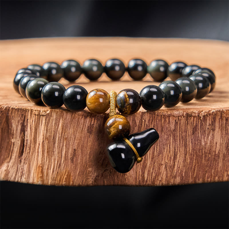 Nimara Ritual Rainbow Obsidian Gourd Protection Vintage Chinese Bracelet