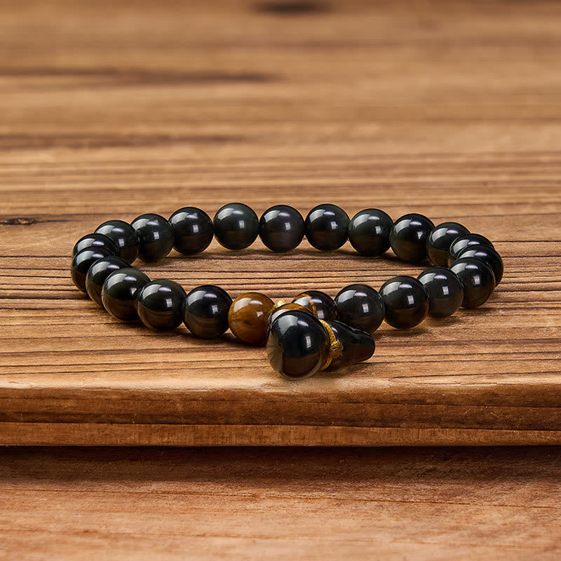 Nimara Ritual Rainbow Obsidian Gourd Protection Vintage Chinese Bracelet