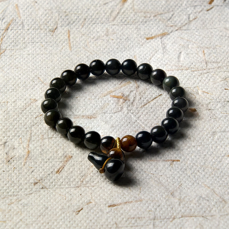 Nimara Ritual Rainbow Obsidian Gourd Protection Vintage Chinese Bracelet
