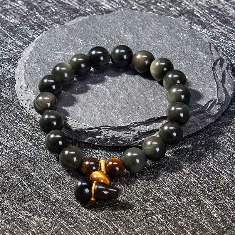 Nimara Ritual Rainbow Obsidian Gourd Protection Vintage Chinese Bracelet