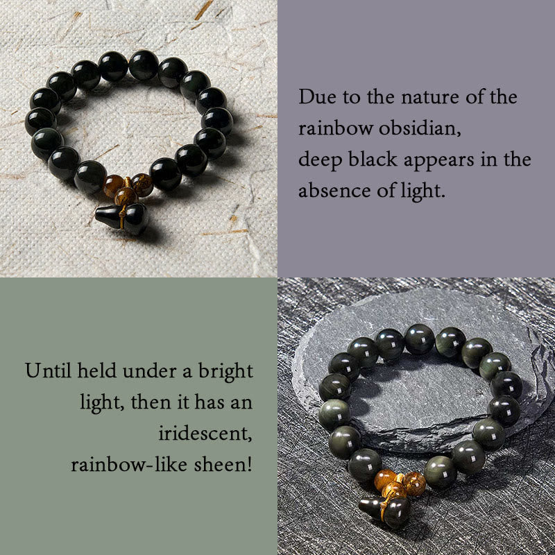 Nimara Ritual Rainbow Obsidian Gourd Protection Vintage Chinese Bracelet
