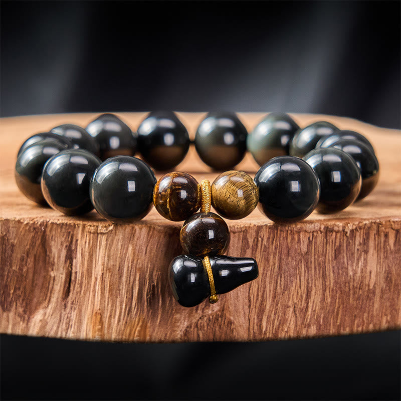 Nimara Ritual Rainbow Obsidian Gourd Protection Vintage Chinese Bracelet