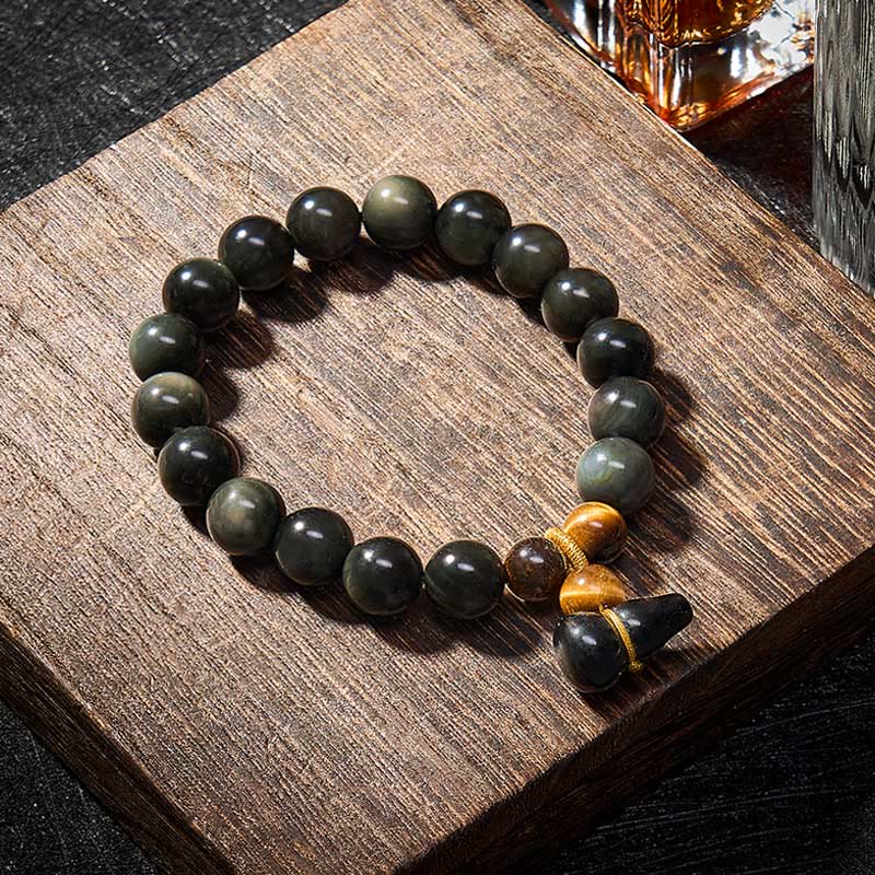 Nimara Ritual Rainbow Obsidian Gourd Protection Vintage Chinese Bracelet