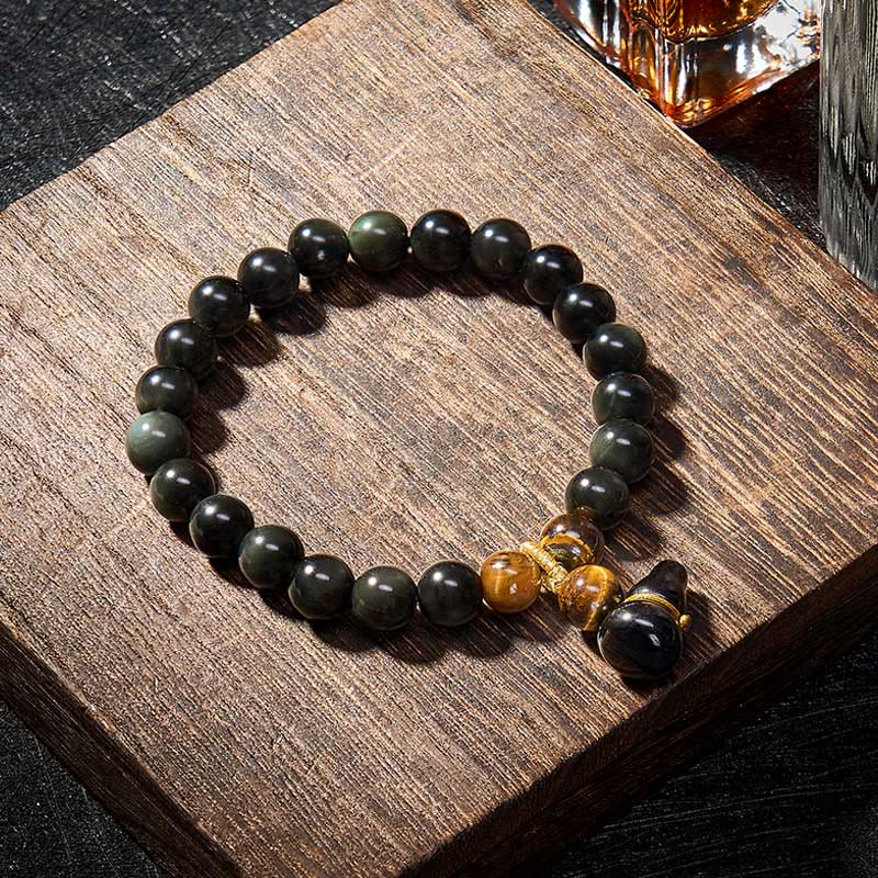 Nimara Ritual Rainbow Obsidian Gourd Protection Vintage Chinese Bracelet