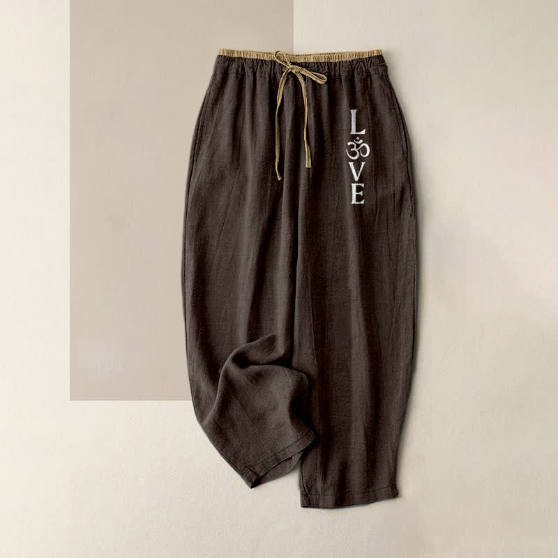 Nimara Ritual Pure Cotton Love OM Pattern Women's Elastic Waist Pants With Pockets