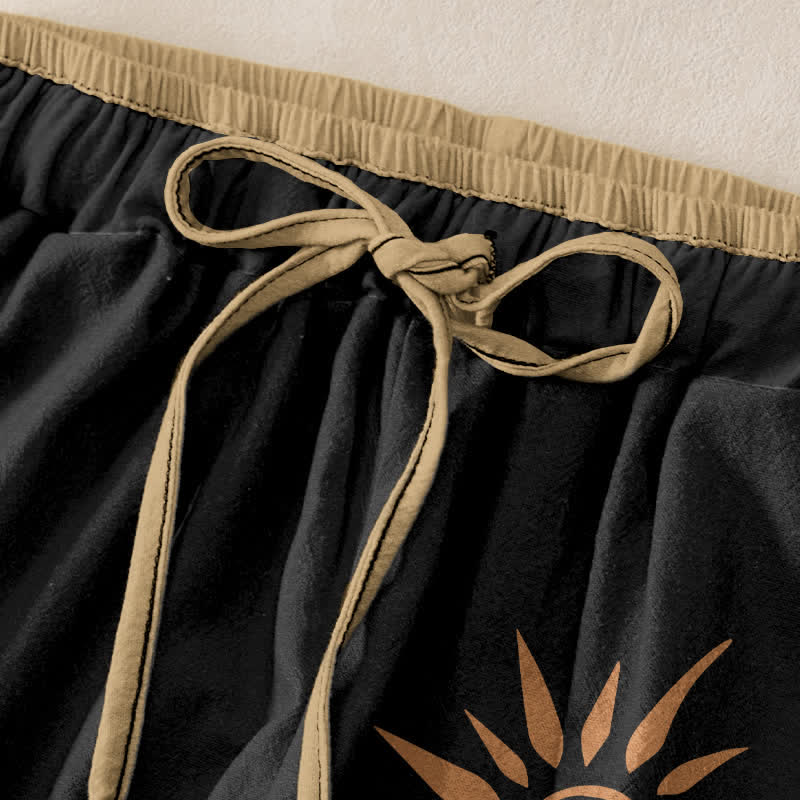 Nimara Ritual Cotton Boho Sun Swirl Pattern Women's Elastic Waist Pants With Pockets
