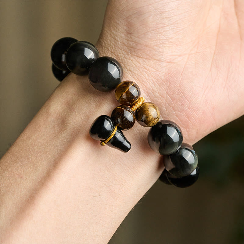 Nimara Ritual Rainbow Obsidian Gourd Protection Vintage Chinese Bracelet