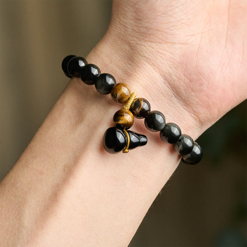 Nimara Ritual Rainbow Obsidian Gourd Protection Vintage Chinese Bracelet
