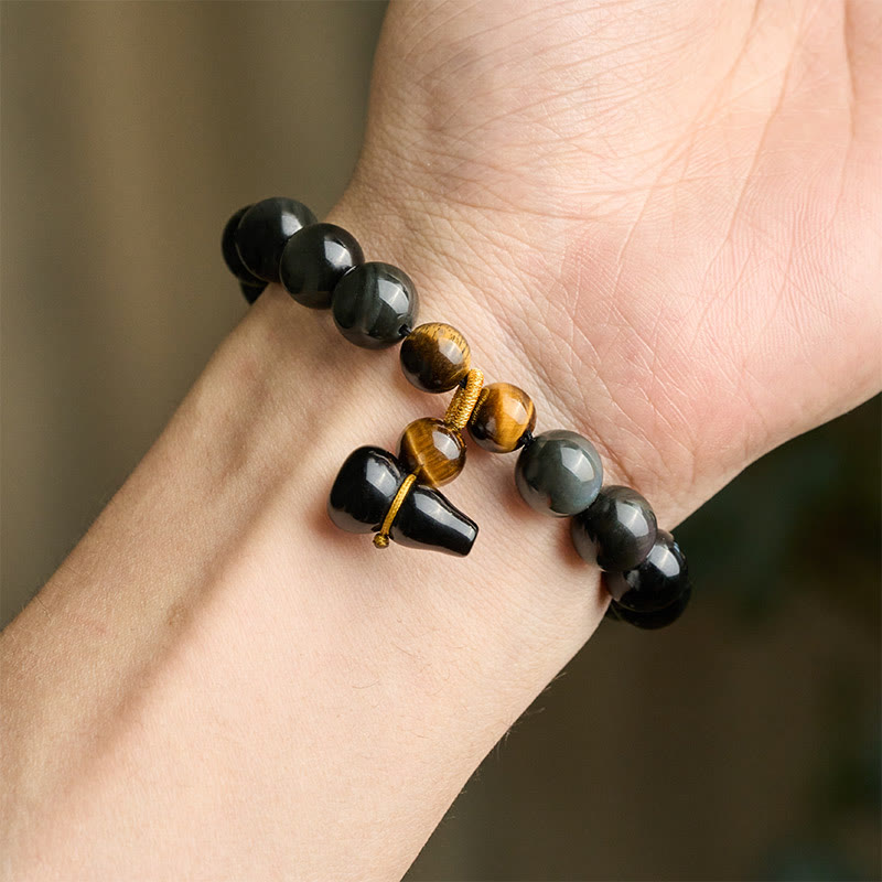 Nimara Ritual Rainbow Obsidian Gourd Protection Vintage Chinese Bracelet