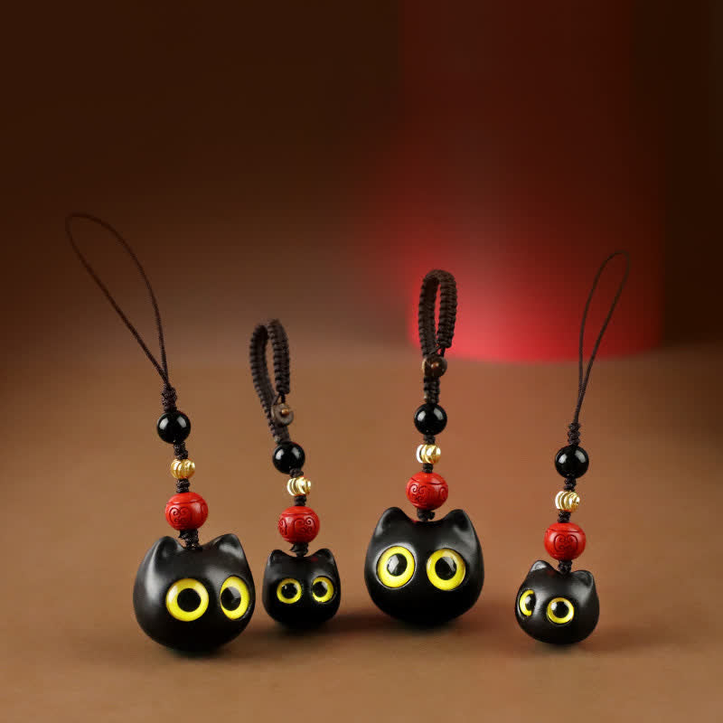 Nimara Ritual Ebony Wood Cute Cat Grounding Hand Carved Peace Keychains