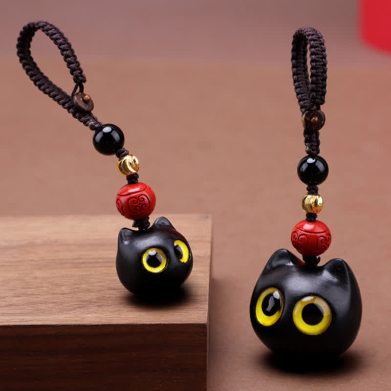 Nimara Ritual Ebony Wood Cute Cat Grounding Hand Carved Peace Keychains