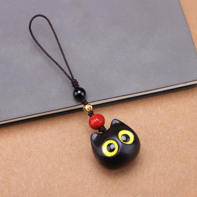Nimara Ritual Ebony Wood Cute Cat Grounding Hand Carved Peace Keychains