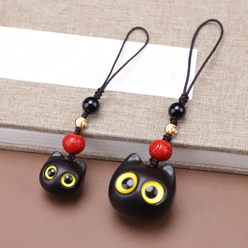 Nimara Ritual Ebony Wood Cute Cat Grounding Hand Carved Peace Keychains