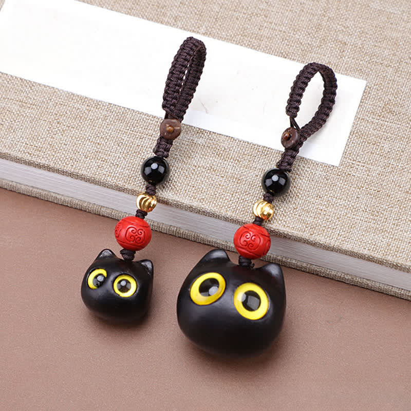 Nimara Ritual Ebony Wood Cute Cat Grounding Hand Carved Peace Keychains