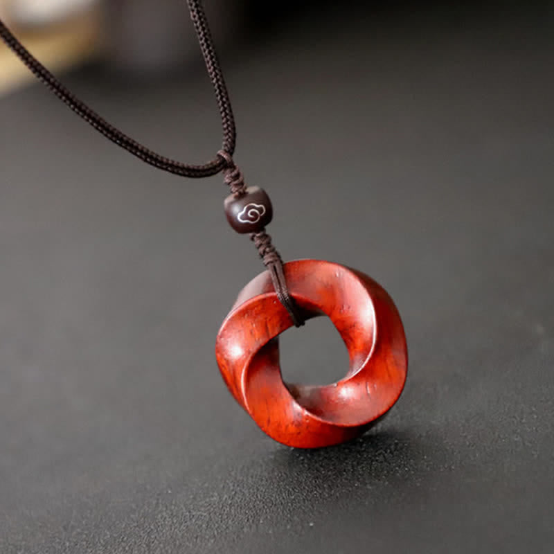 Nimara Ritual Red Sandalwood Infinite Knot Eternity Rope Pendant Necklace