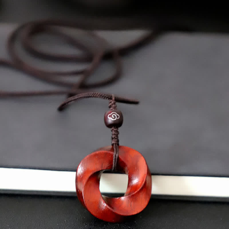 Nimara Ritual Red Sandalwood Infinite Knot Eternity Rope Pendant Necklace