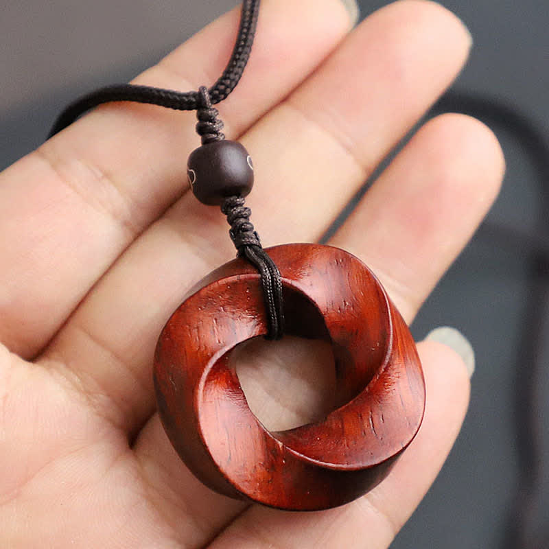 Nimara Ritual Red Sandalwood Infinite Knot Eternity Rope Pendant Necklace