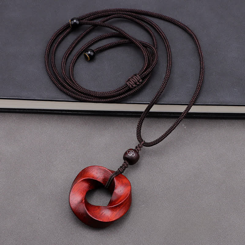 Nimara Ritual Red Sandalwood Infinite Knot Eternity Rope Pendant Necklace