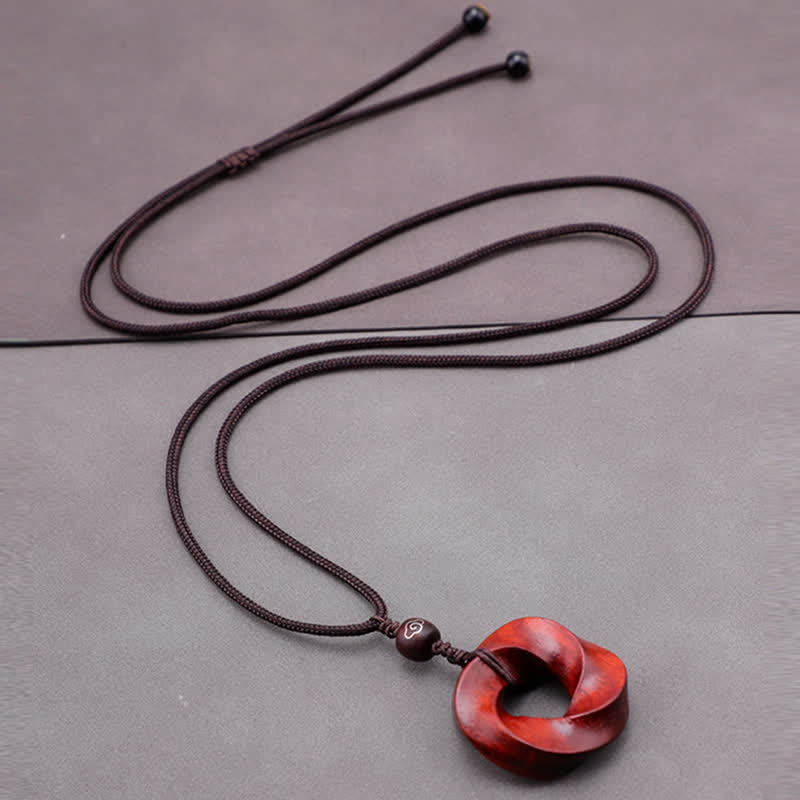 Nimara Ritual Red Sandalwood Infinite Knot Eternity Rope Pendant Necklace