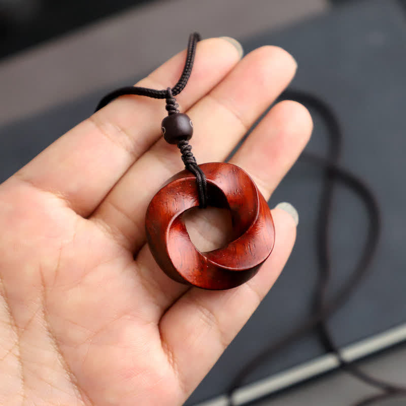 Nimara Ritual Red Sandalwood Infinite Knot Eternity Rope Pendant Necklace