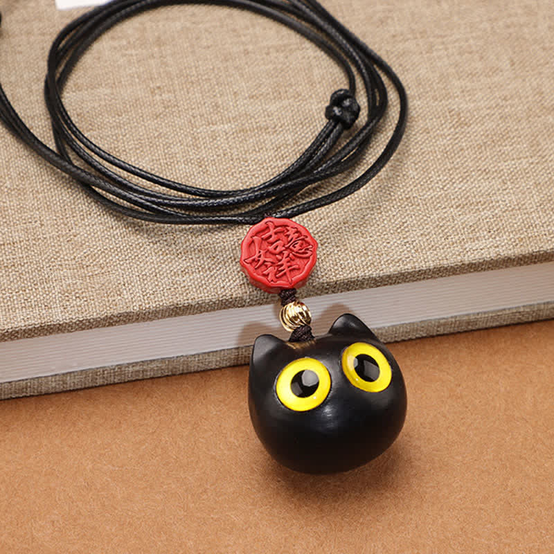 Nimara Ritual Ebony Wood Red Sandalwood Lucky Cat Adjustable Balance Necklace