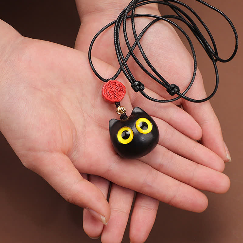 Nimara Ritual Ebony Wood Red Sandalwood Lucky Cat Adjustable Balance Necklace