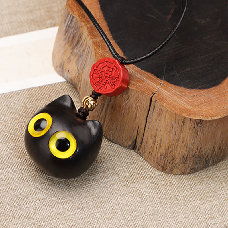 Nimara Ritual Ebony Wood Red Sandalwood Lucky Cat Adjustable Balance Necklace