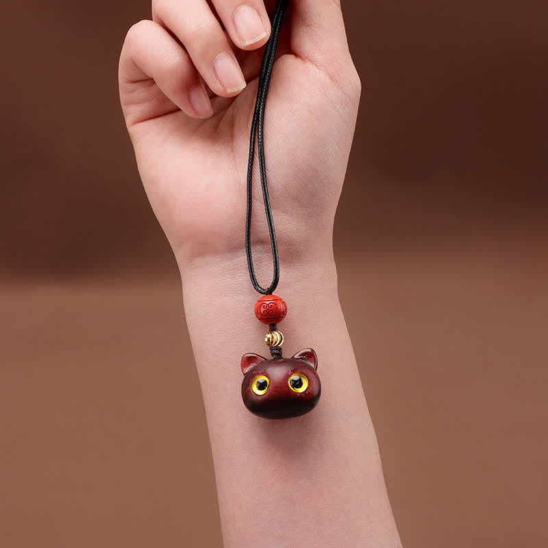 Nimara Ritual Ebony Wood Red Sandalwood Lucky Cat Adjustable Balance Necklace