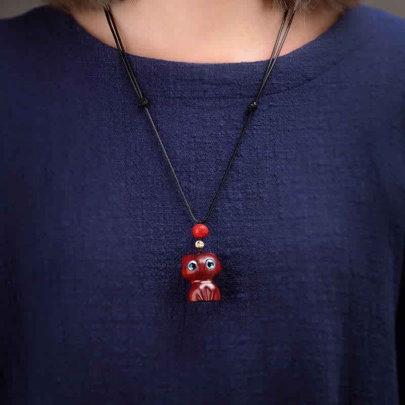 Nimara Ritual Ebony Wood Red Sandalwood Cute Cat Calm Necklace